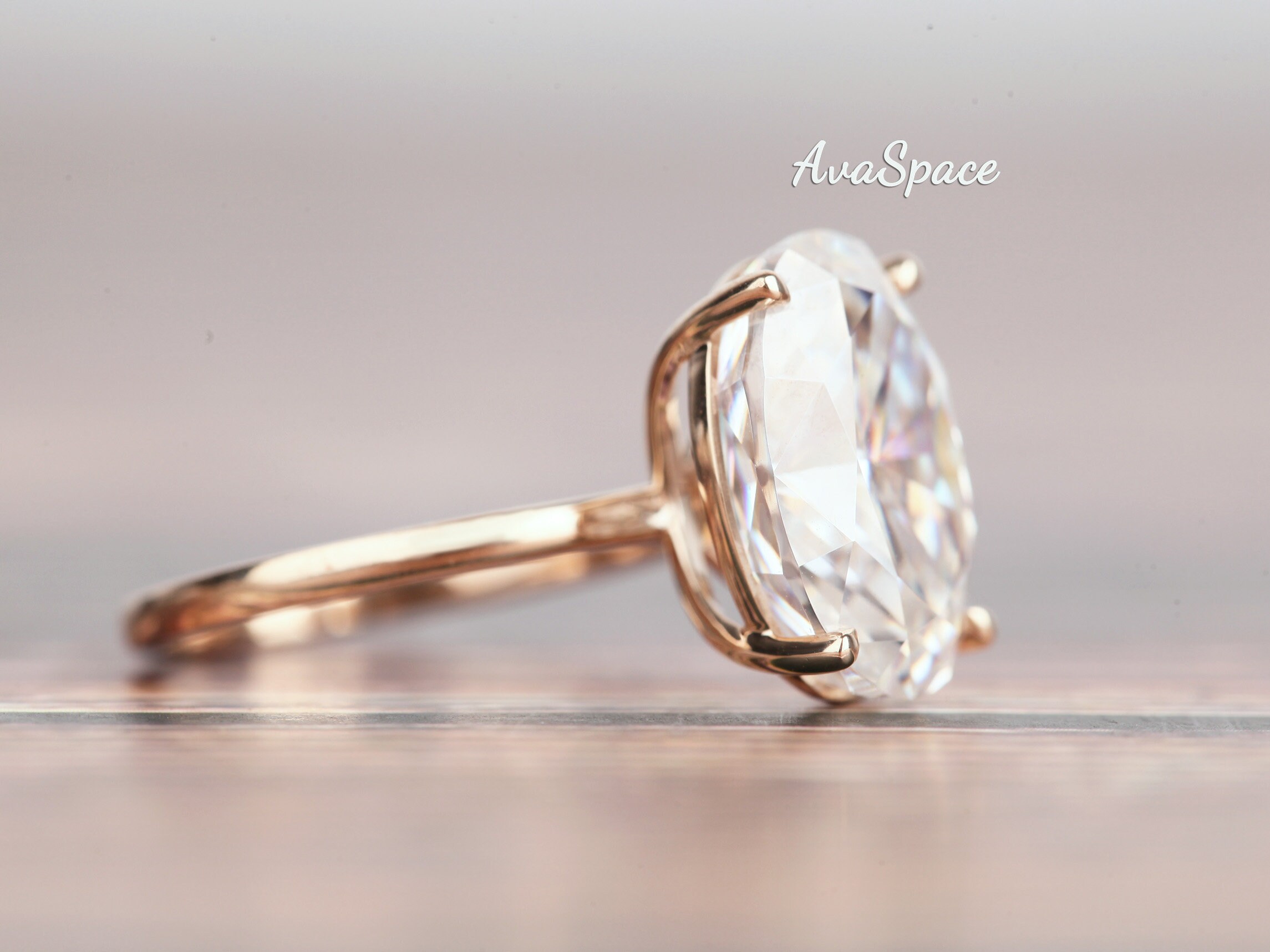 Oval Moissanite Engagement Ring 14K Yellow Gold Solitaire 10x14mm ...