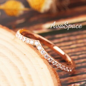 Curved Diamond Wedding Ring 14K Rose Gold Ring Wedding Band Rings For Women Dainty Bridal Ring Stacking Ring Unique Ring Promise Ring