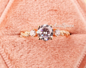 Moissanite Engagement Ring 14K Rose Gold VVS 8mm Round Moissanite Ring Twist Diamond Shank Ring Wedding Band Rings For Women Promise Ring