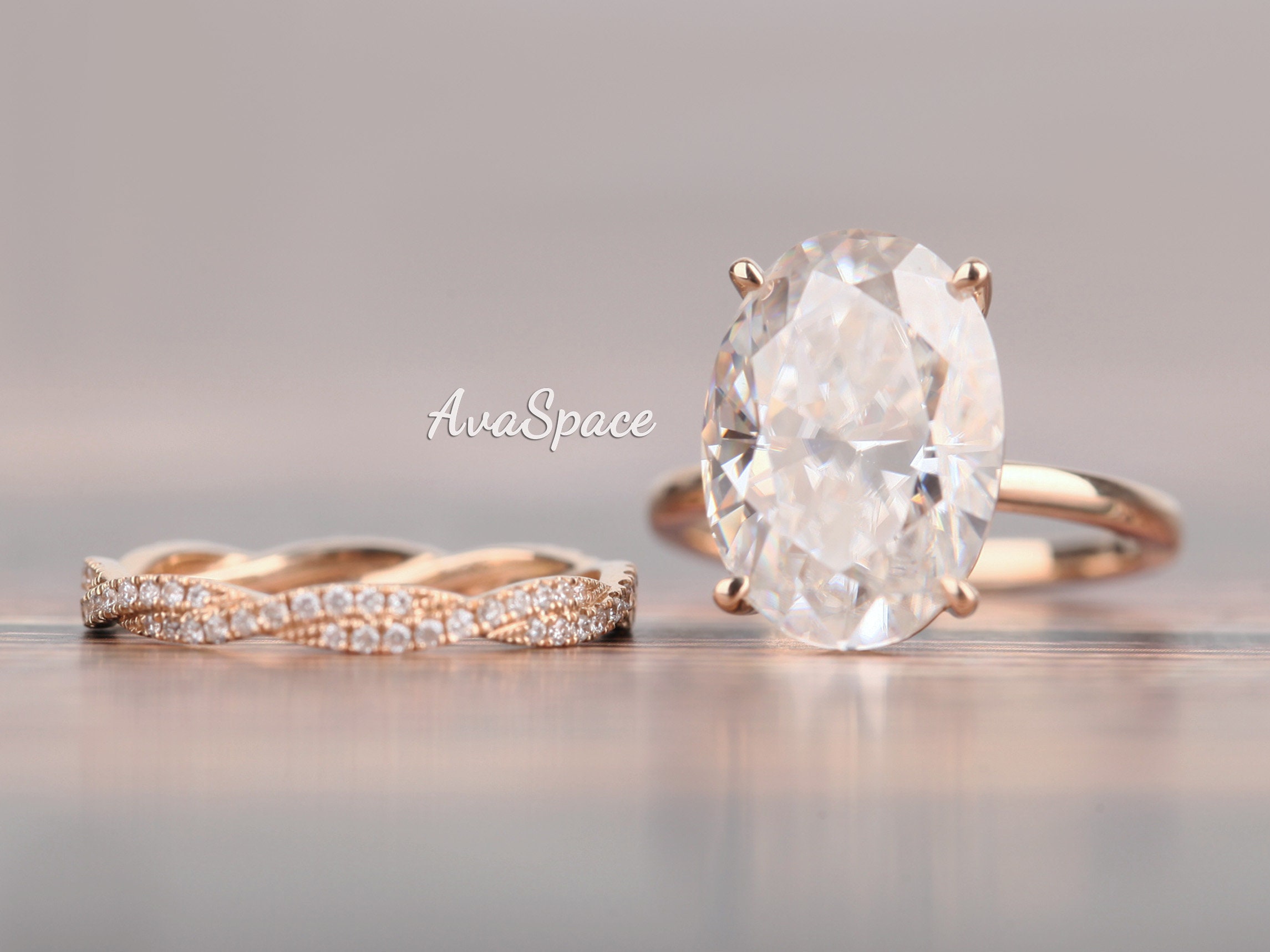 VVS Moissanite Engagement Ring Set 2pcs Vintage Ring 14K Yellow Gold ...