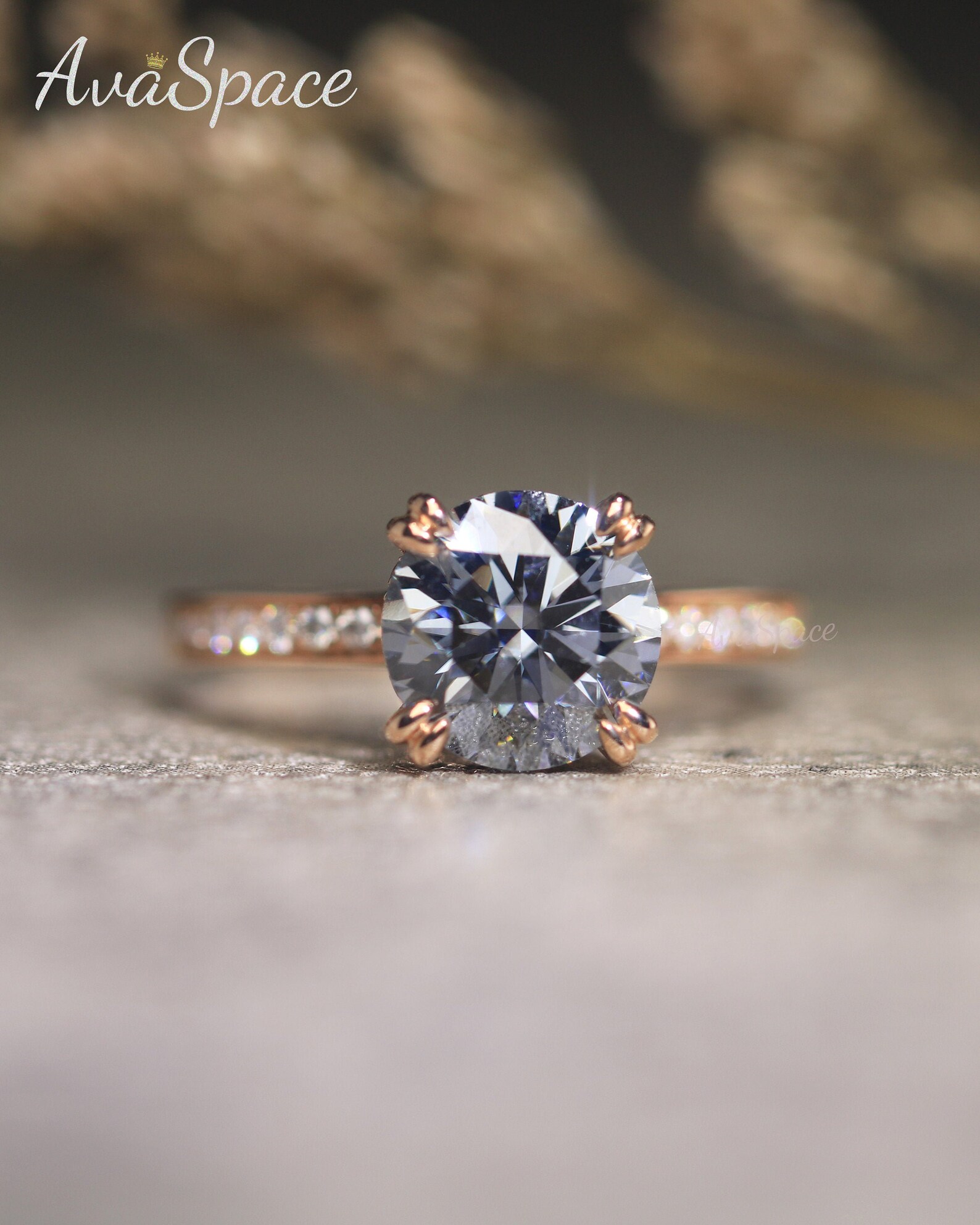 Grey Blue Moissanite Engagement Ring 8mm Round Moissanite Ring Etsy