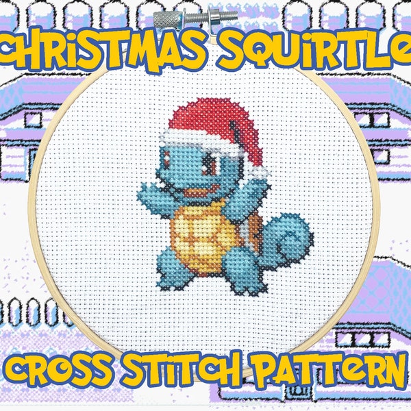 Christmas Squirtle Cross Stitch Pattern - Pokemon Inspired