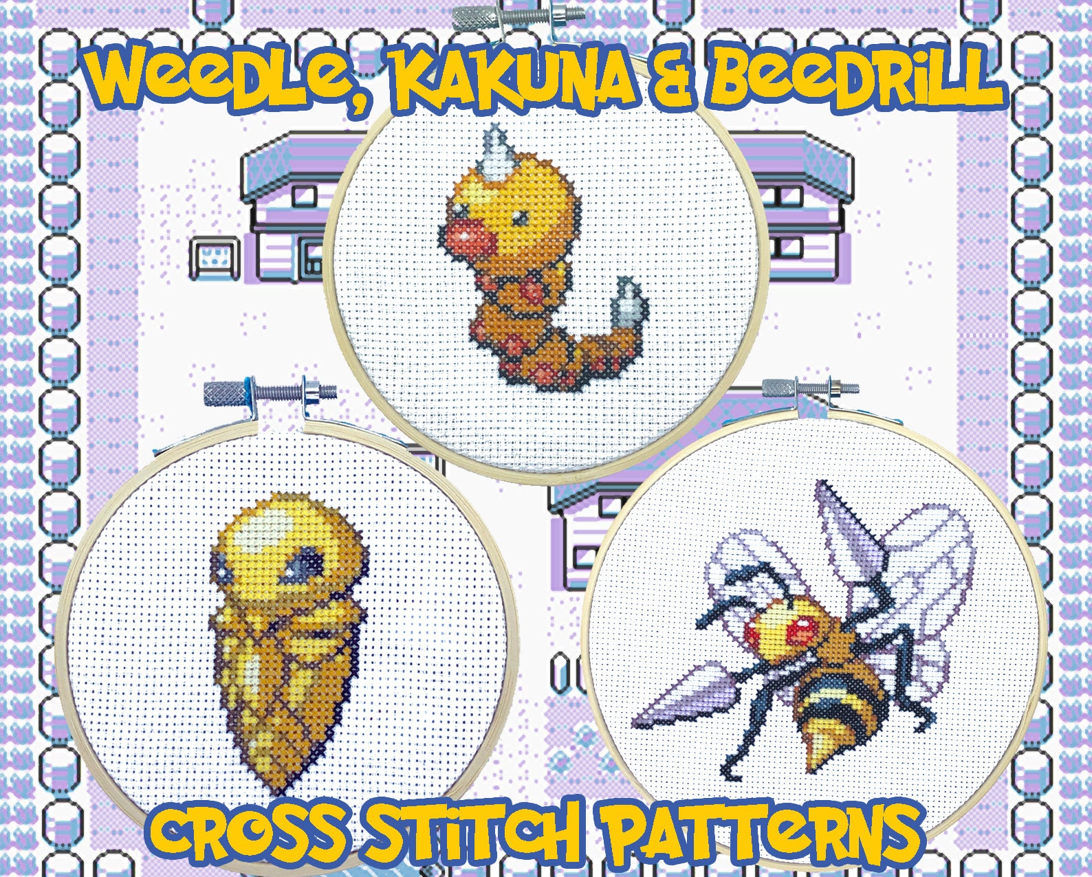 Weedle, Kakuna & Beedrill Cross Stitch Patterns - Pokemon Inspired - Etsy