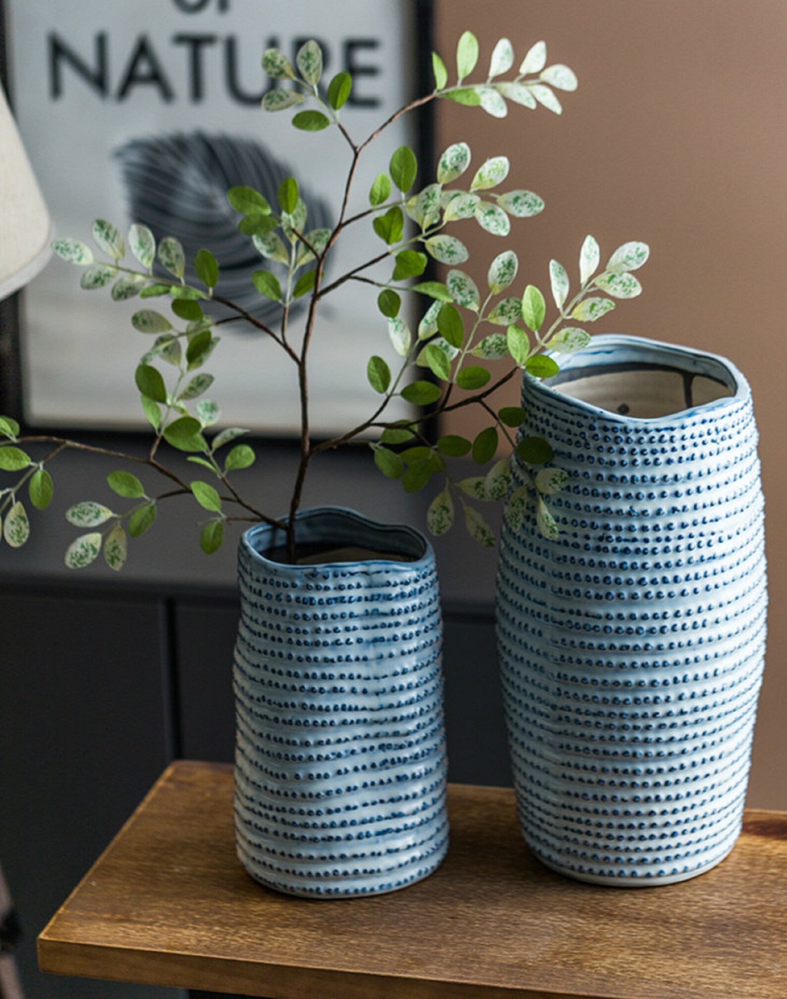 Blue Ceramic Vase Modern Minimalist Vintage Style Spot Vase Etsy