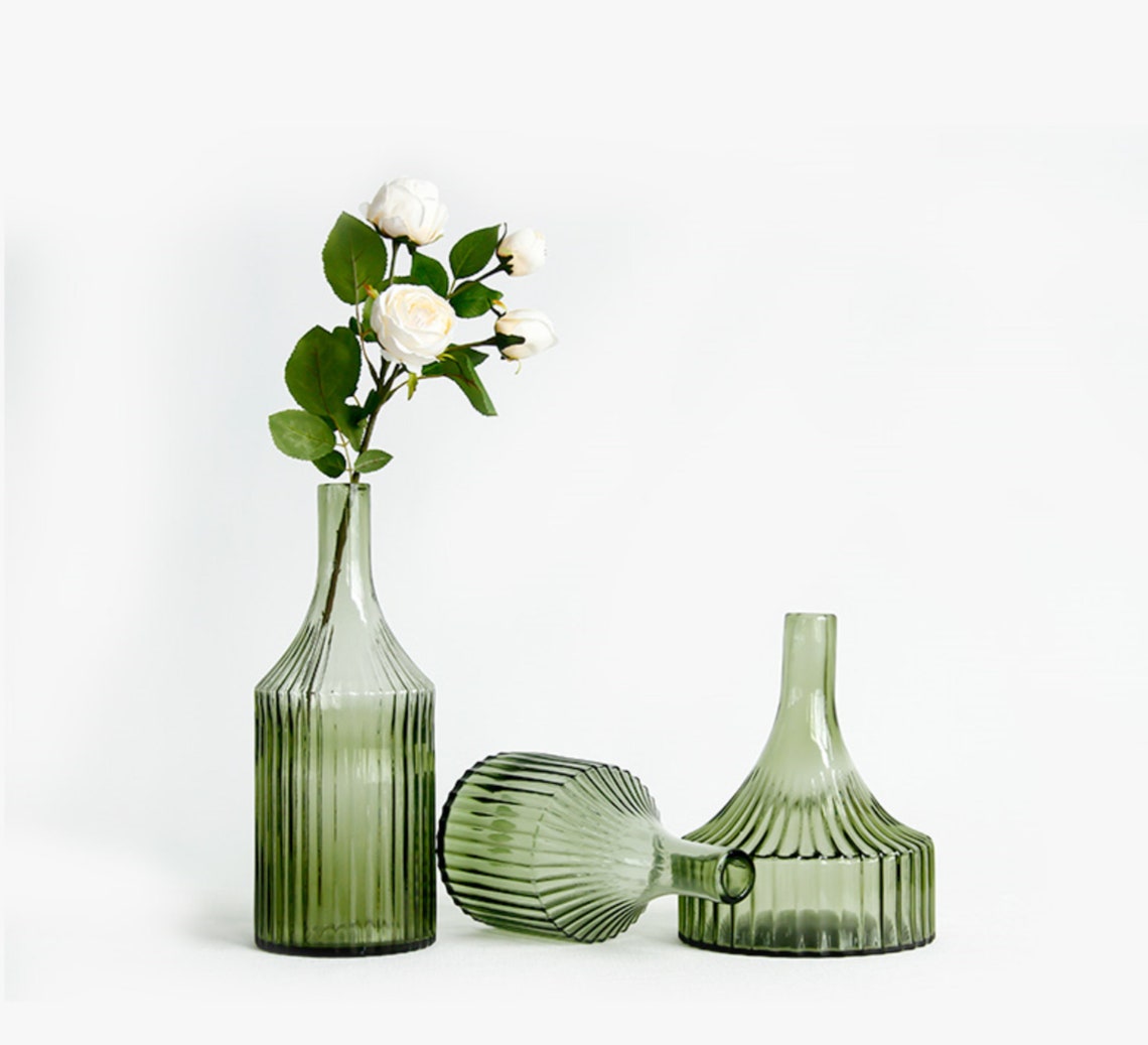 Nordic Style Green Slim Glass Vase Etsy