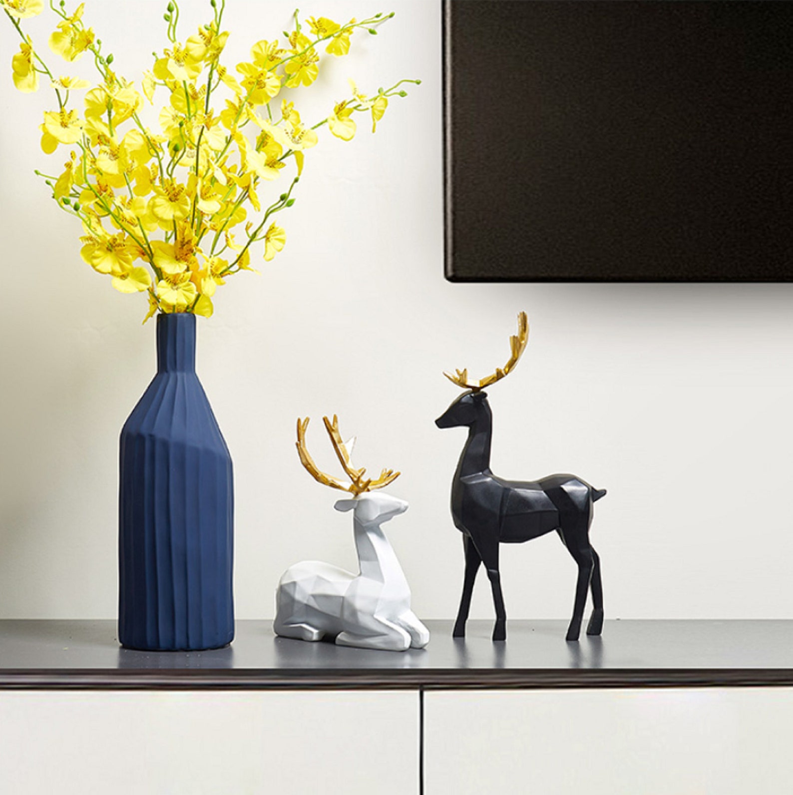 Two Deer Decorative Table Top Resin Decoration White and Black Etsy