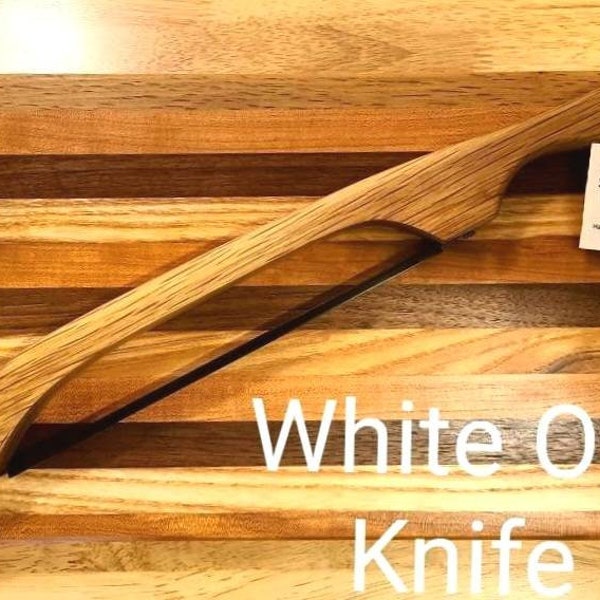 bow knife, bread knife, fiddle knife, oak bow knife, stainless steel blade,  handmade kitchen knife, food slicing knife