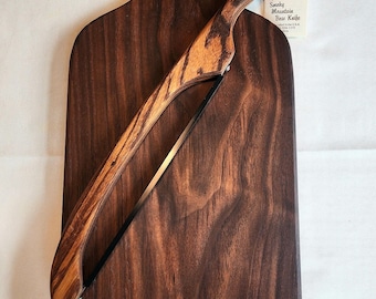 Couteau à archet en bois de zèbre avec lame en acier inoxydable : trancheur de pain au levain, de fromage et de cuisine