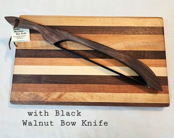 Space-saving cutting board | Small cutting board  | Hand-made cutting board in Maple, Cherry, and Black Walnut | Bow Knife and Board set