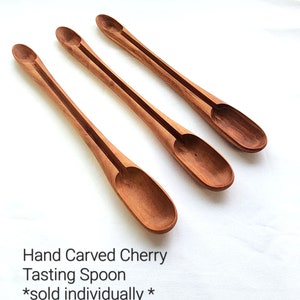 Hand Carved Cherry Tasting Spoons Cherry Wood Double-sided Spoons Soup  Cooking/tasting Spoons 