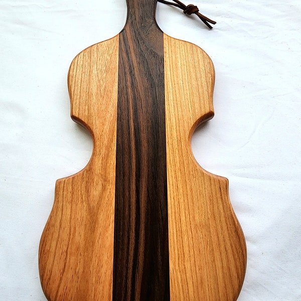 Cutting boards, fiddle shaped cutting board, violin cutting board , bow knife combo, music lovers gift, cherry and walnut cheese board