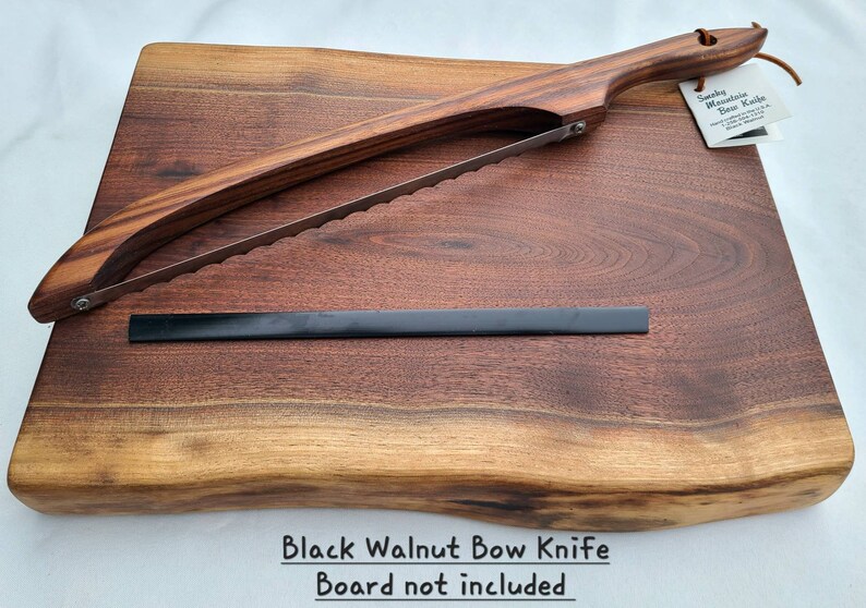 Handmade Black Walnut Bow Knife with Stainless Steel Blade: Sourdough Bread, Cheese & Kitchen Slicer