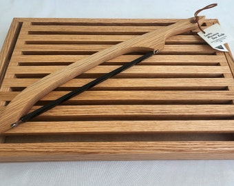 White Oak Crumb Tray | Crumb Catching Cutting Board with Removable Trivet | Bread Board/ Serving Tray with trivet and bow knife storage