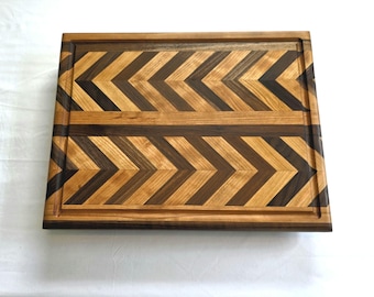 Large Chevron/Herringbone Cutting Board in Black Walnut and Cherry | Large handcrafted Artisan style cutting board | Handcrafted Charcuterie
