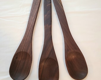 Handmade Wooden Black Walnut Spoons | Full Size 13" Cooking Spoon | Hand Carved, Made in USA | Black Walnut Spoons | Food Safe Spoons