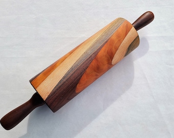 Traditional Rolling Pin/ Large Traditional Rolling Pin with Handles/ Handcrafted from Cherry, Black Walnut, Maple/ Bakers Rolling Pin