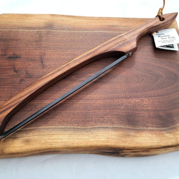 Handmade Black Walnut Bow Knife with Stainless Steel Blade: Sourdough Bread, Cheese & Kitchen Slicer