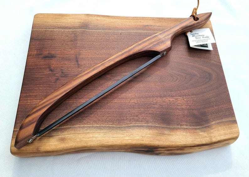 Walnut bread knife, Bread Knife, Bow Bread Knife, Fiddle Bread Knife, Wooden Bread Knife, Stainless Steel blades, kitchen knife, bread lame