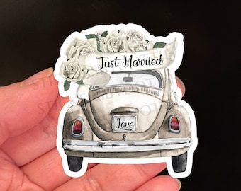 Just Married, Stickers, Wedding Stickers, Vinyl Sticker, Bridal Shower, Wedding Favors, Bride and Groom, Fun Stickers, Congratulations