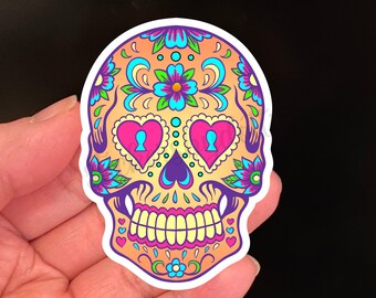 Colorful Sugar Skull, Stickers, Vinyl Waterproof Sticker Decal, Back to School, Motivation, Friendship Gift, Beautiful Life, Strength, Hope