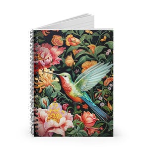 WILLIAM MORRIS Inspired Spiral Notebook | Hummingbird | 6x8 ~ 118 Ruled Line Pages | Vibrant Design Notes | Journaling & Perfect Gift Ideas