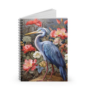 WILLIAM MORRIS Inspired Spiral Notebook | Majestic Crane | 6x8 ~ 118 Ruled Line Pages | Vibrant Floral Design Notes | Journaling Gift Ideas