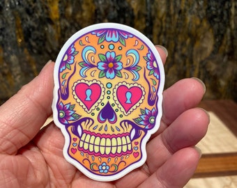 Colorful Sugar Skull, Stickers, Vinyl Waterproof Sticker Decal, Back to School, Motivation, Friendship Gift, Beautiful Life, Strength, Hope