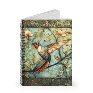 WILLIAM MORRIS Inspired Spiral Notebook | Hummingbird | 6x8 ~ 118 Ruled Line Pages | Vibrant Design Notes | Journaling & Perfect Gift Ideas