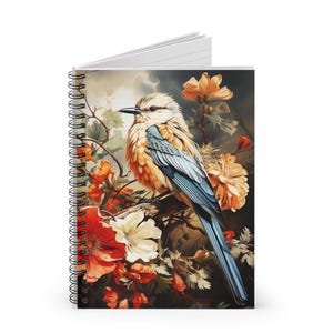 WILLIAM MORRIS Inspired Spiral Notebook | Charming Bird | 6x8 ~ 118 Ruled Line Pages | Vibrant Floral Design Notes | Journaling Gift Ideas