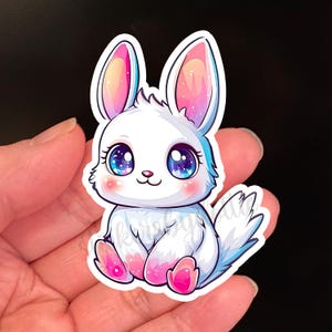 Kawaii super schattig konijntje | Glanzende vinylsticker | Leuke laptopstickers Beker Waterfles Dagboek notitieboekjestickers Cadeau voor besties