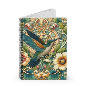 WILLIAM MORRIS Inspired Spiral Notebook | Hummingbird | 6x8 ~ 118 Ruled Line Pages | Vibrant Design Notes | Journaling & Perfect Gift Ideas