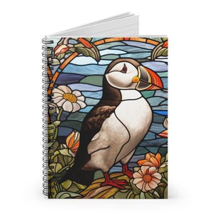 WILLIAM MORRIS Inspired Spiral Notebook | Charming Puffin | 6x8 ~ 118 Ruled Line Pages | Vibrant Design Notes | Journaling Gift Ideas