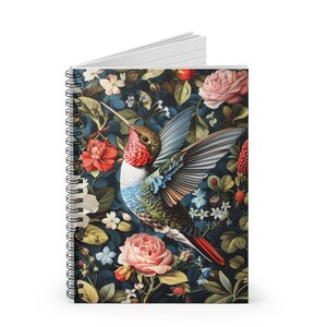 WILLIAM MORRIS Inspired Spiral Notebook | Hummingbird | 6x8 ~ 118 Ruled Line Pages | Vibrant Design Notes | Journaling & Perfect Gift Ideas