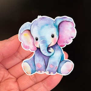 Adesivo adorável de elefante bebê | Adesivo de vinil laminado fosco à prova d'água, decalque de volta às aulas, presente de aniversário de amizade BFF, lembrancinhas de festa