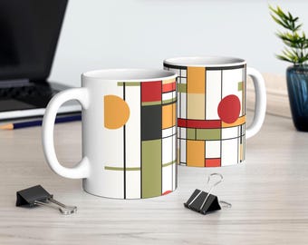 Mugs | Frank Lloyd Wright Inspired Geometric Mid Century Coffee Mug | Perfect Gift For Architects Art Lovers Coffee Enthusiasts | 52-187