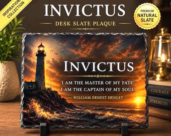 Placa de pizarra Invictus / Soy el dueño de mi destino, soy el capitán de mi alma / Regalo con cita de William Ernest Henley / Decoración inspiradora para escritorio
