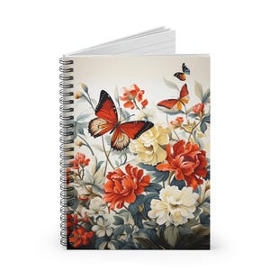WILLIAM MORRIS Inspired Spiral Notebook | Colorful Butterflies | 6x8 ~ 118 Ruled Line Pages | Vibrant Design Notes | Journaling Gift Ideas