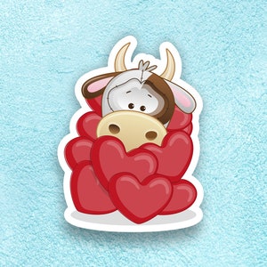 Daisy Cow In Love Sticker | Stickers, Laminaat Vinyl Sticker, Terug naar School, Vriendschap Gift, Cartoon, Fun Sticker, Get Well, Beste Vriend