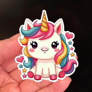 Mooie sticker eenhoornharten en sterren | Leuke stickers, waterdichte vinylsticker, terug naar school, magisch, vriendschapsdagboek verjaardag