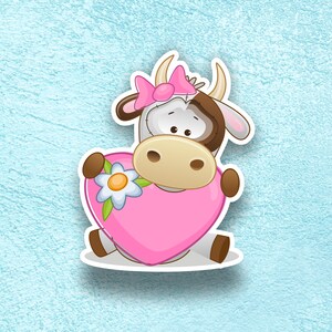 Daisy Cow, Big Heart, Glossy of Matte Lamininate Sticker, Back to School, Vriendschapscadeau, Cartoon, Fun, Beste Vriend Cadeau, Verjaardagscadeau