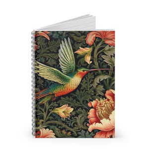 WILLIAM MORRIS Inspired Spiral Notebook | Hummingbird | 6x8 ~ 118 Ruled Line Pages | Vibrant Design Notes | Journaling & Perfect Gift Ideas