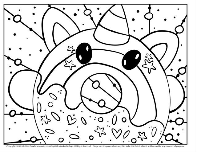 Donutcorn Doodle Printable Cute Kawaii Coloring Page for Kids and
