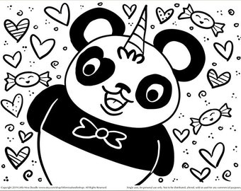 Pandacorn Doodle Printable Cute Kawaii Coloring Page for Kids and Adults