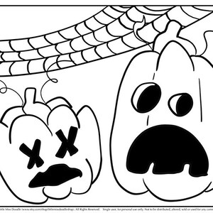 Halloween Pumpkins Doodle Printable Cute Kawaii Coloring Page for Kids and Adults