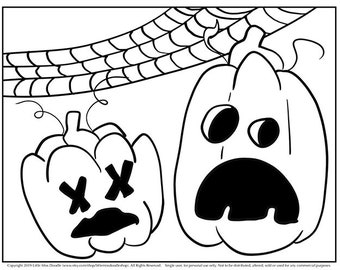 Halloween Pumpkins Doodle Printable Cute Kawaii Coloring Page for Kids and Adults