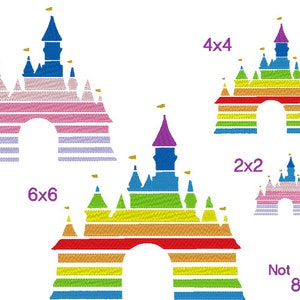 Princess Castle Machine Embroidery Design Sleeping Beauty Pastel or Rainbow Colors, 5 sizes from 2x2 to 8x8