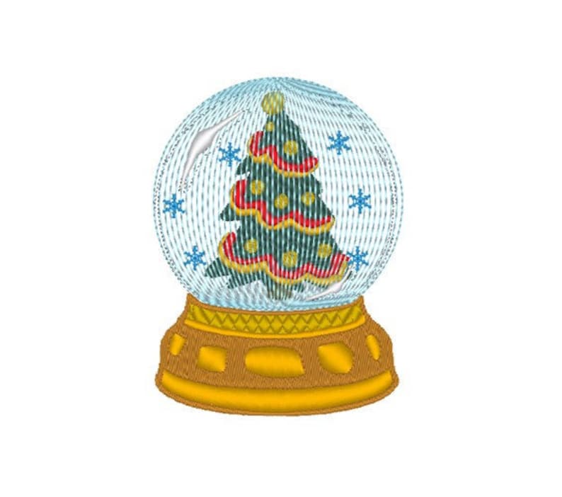 Christmas Tree Snow Globe Machine Embroidery Design Simulated