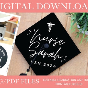 Customized Caduceus Nursing DIGITAL DOWNLOAD Graduation Cap Topper - Editable Graduation Cap Topper Printable, Graduation Cap png/pdf, Corjl