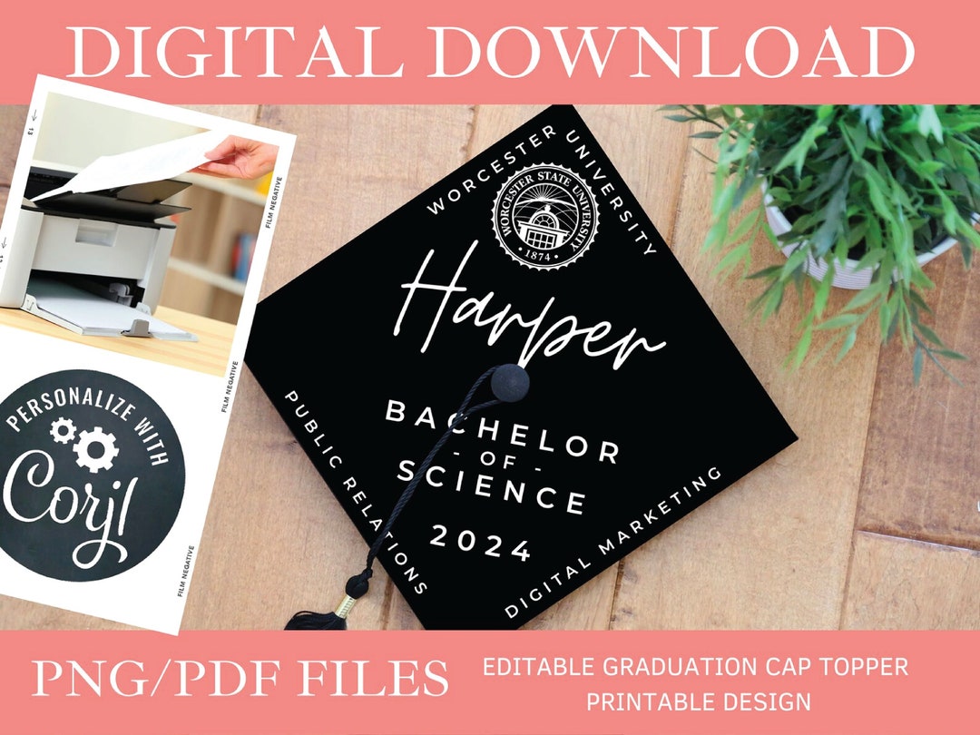 Customized Logo DIGITAL DOWNLOAD Graduation Cap Topper Editable ...