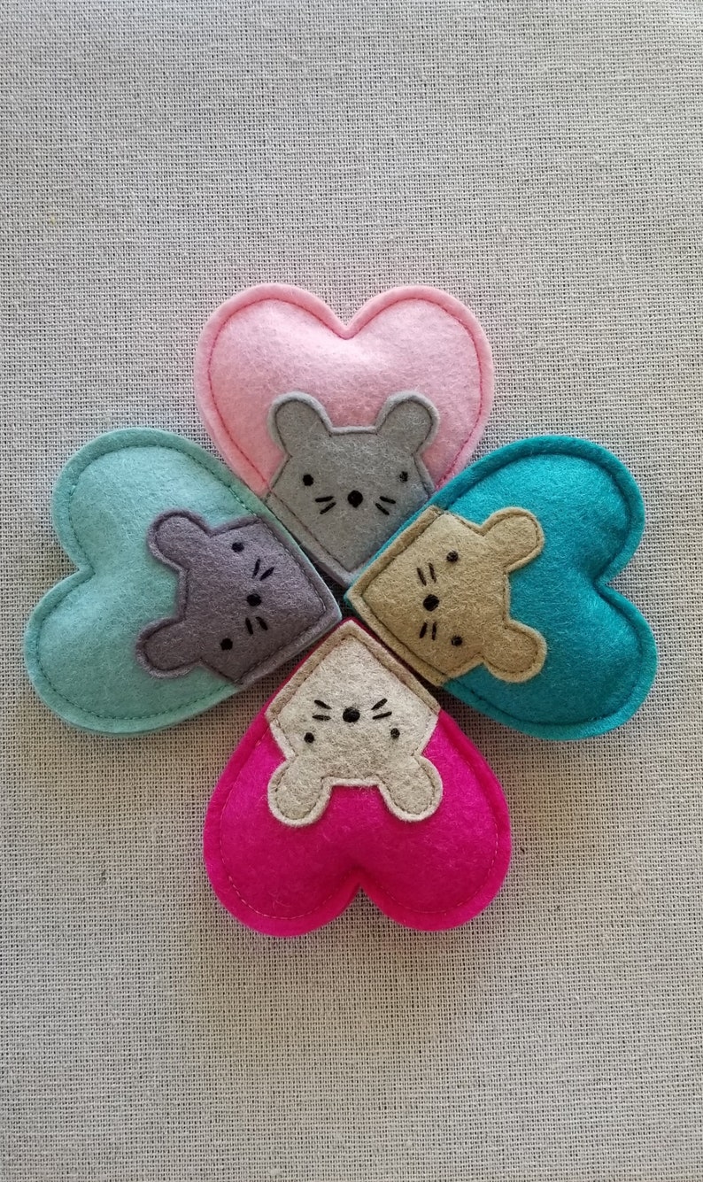 Mouse Heart Catnip Cat Toy Hot Pink Felt Heart Catnip Silver Etsy